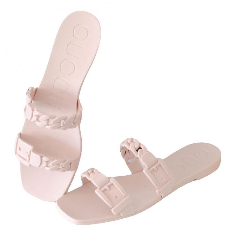 GUCCI Pink Blush Rubber Chain Double G Sandal Slides 37 7